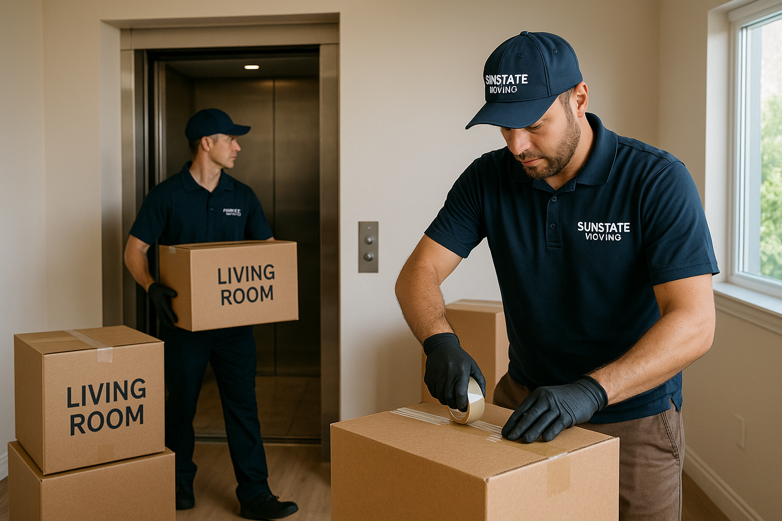 Apartment moving Encino by Sunstate Moving movers loading boxes into a moving truck